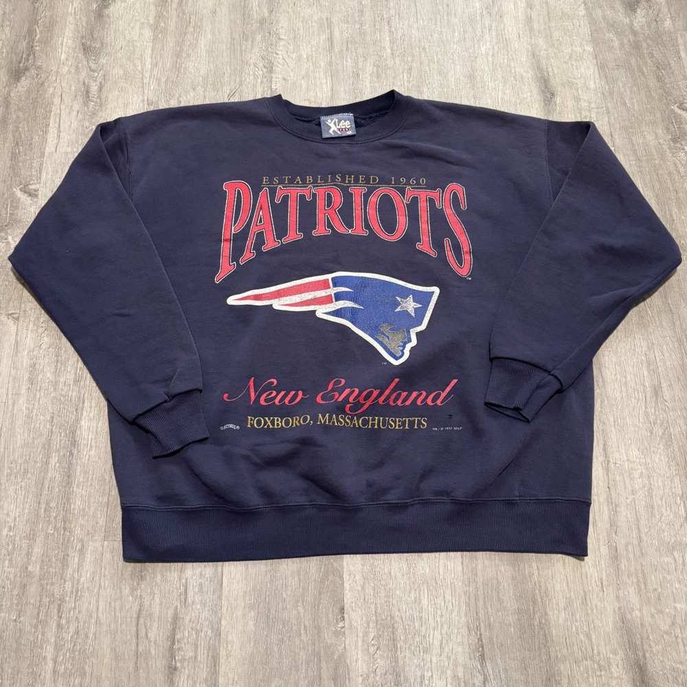 Vintage 1993 New England Patriots Lee Sport Sweatshirt Navy Blue XL NFL Foxboro